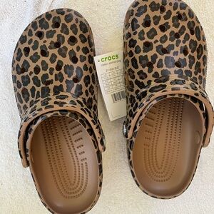 CROCS woman’s Leopard Print Slippers - Brown and Black